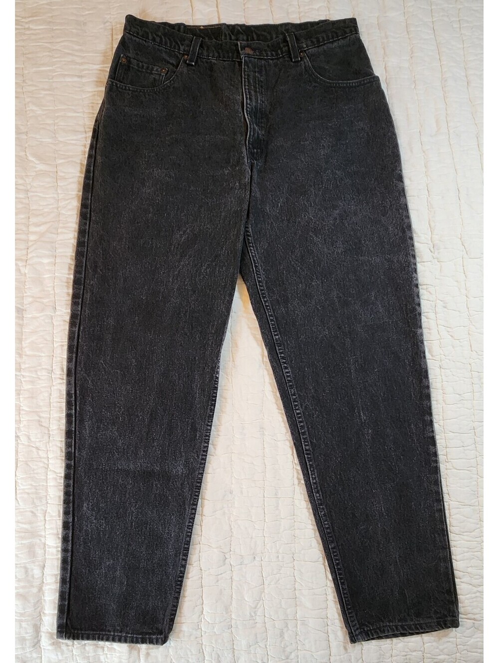 VTG Levi's 560 Loose Fit Tapered Black Acid Wash Jeans Made In USA 38x34 Worn 1